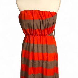 Poetry Strapless Dress in Vibrant Orange and Rich Brown